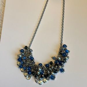 Blue and Silver Beaded Chunky Necklace
